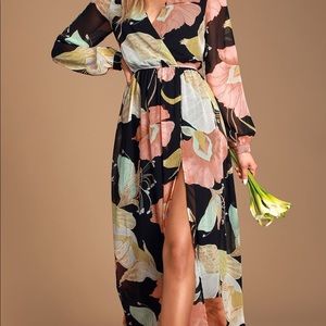LuLus black floral maxi dress